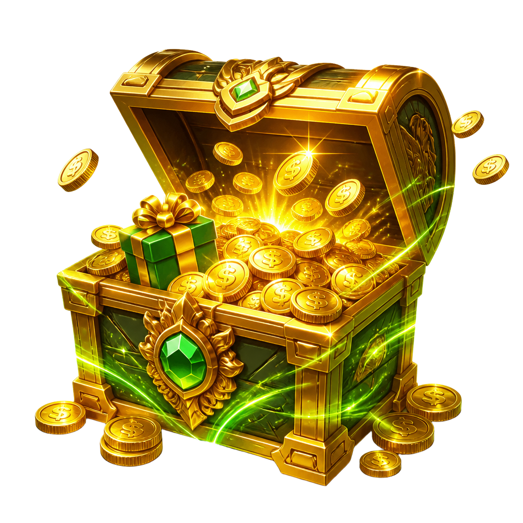 Baú dourado transbordando moedas